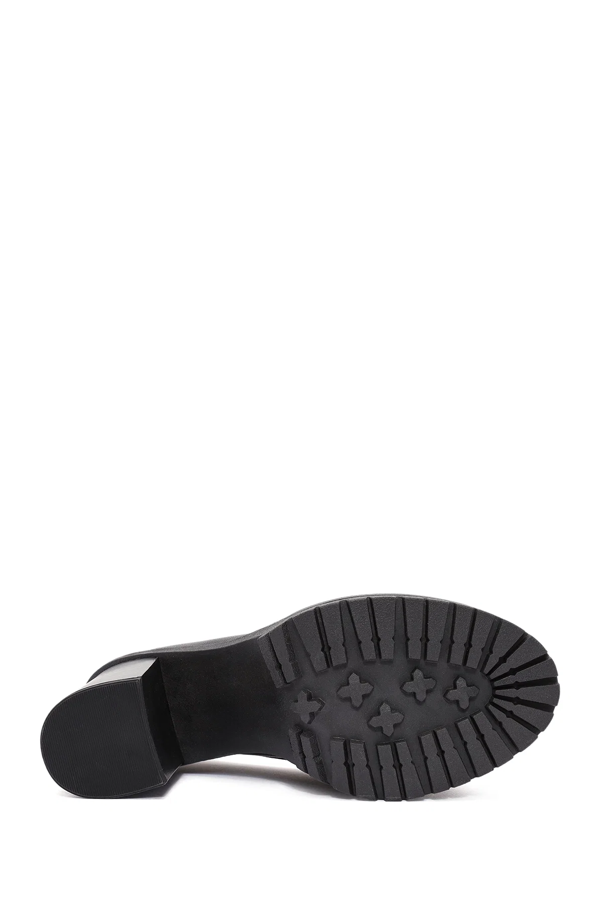 Kadın Siyah Kalın Topuklu Deri Maskülen Loafer - Image 5