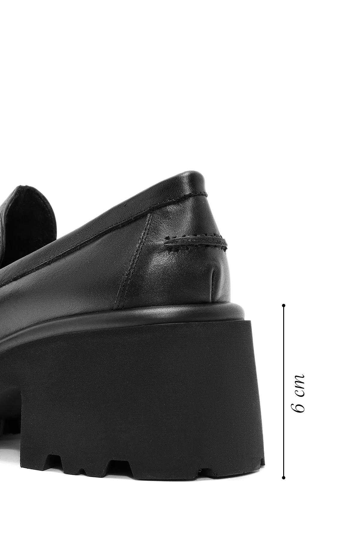 Kadın Siyah Kalın Topuklu Deri Maskülen Loafer - Image 2