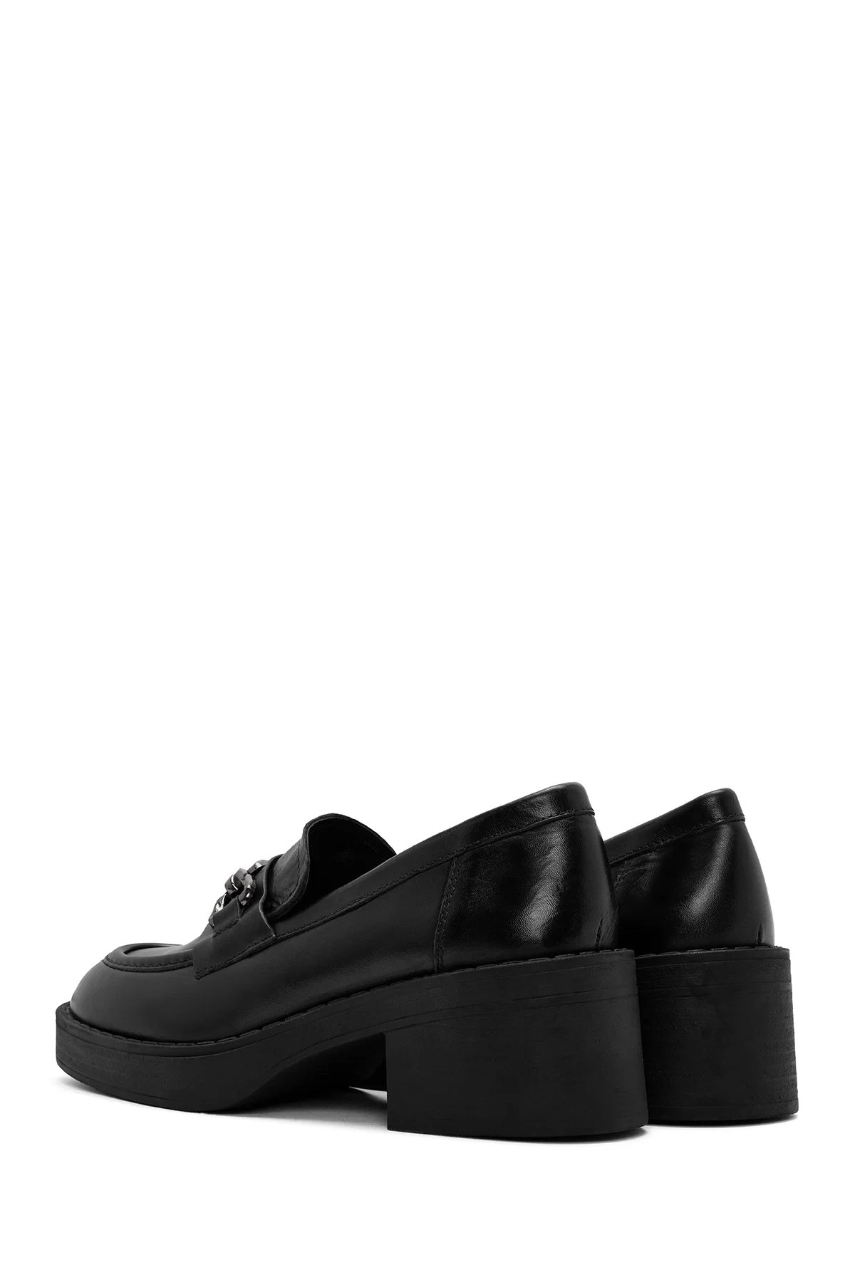 Kadın Siyah Kalın Topuklu Deri Maskülen Loafer - Image 6