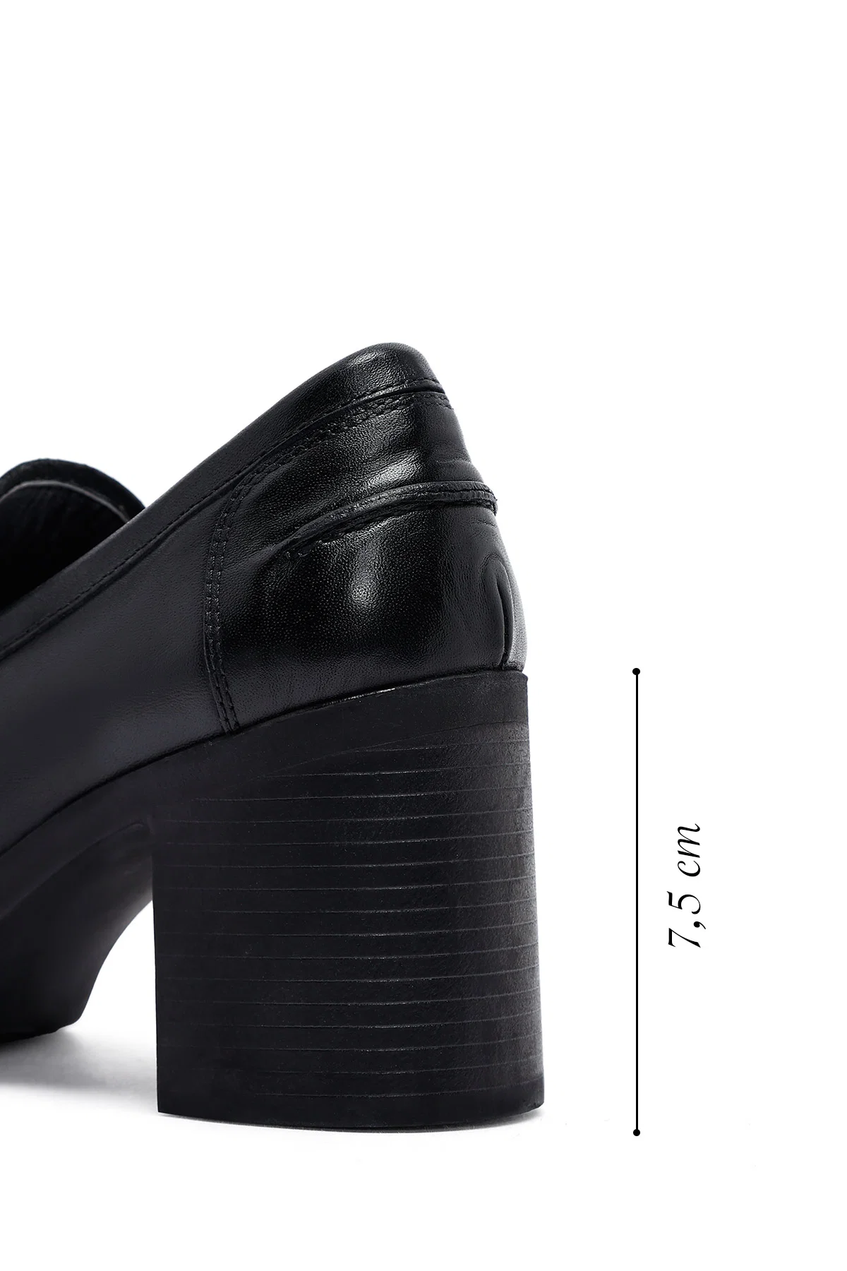 Kadın Siyah Kalın Topuklu Deri Maskülen Loafer - Image 2