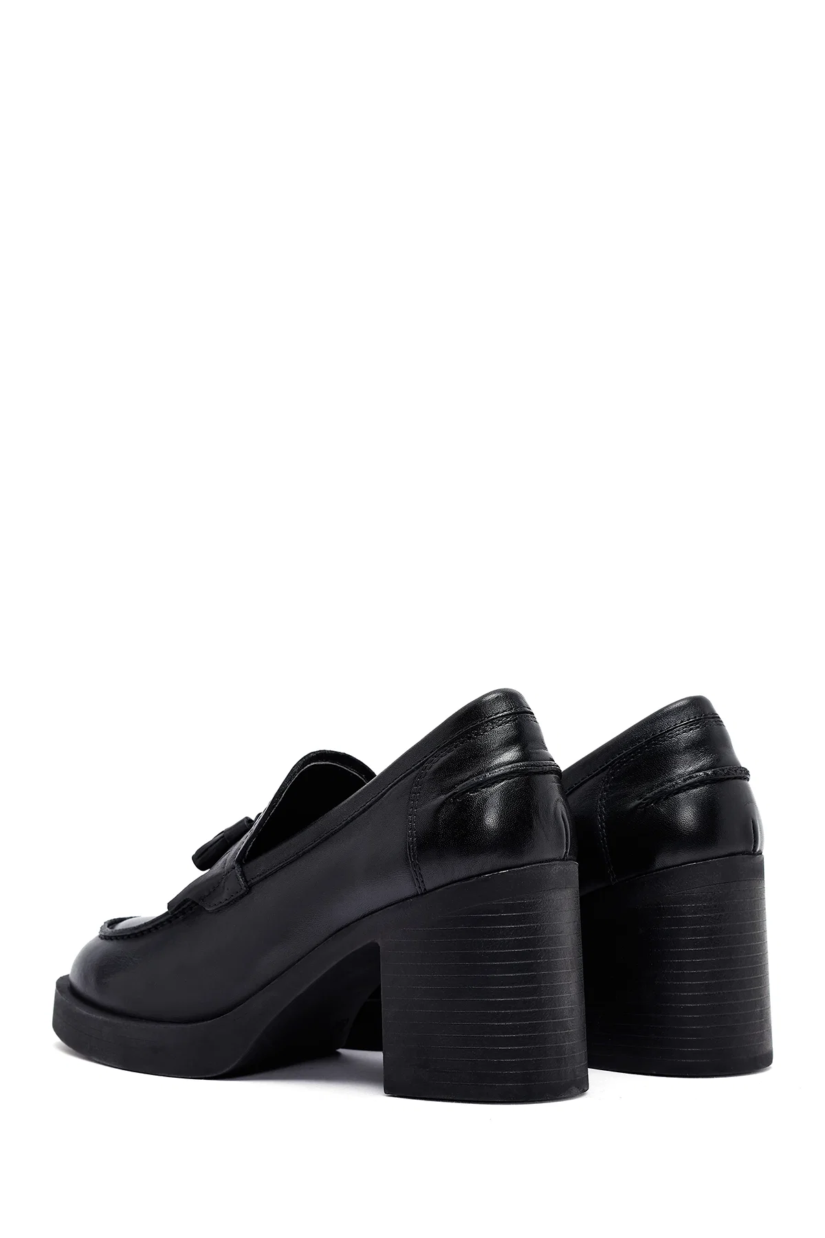 Kadın Siyah Kalın Topuklu Deri Maskülen Loafer - Image 6