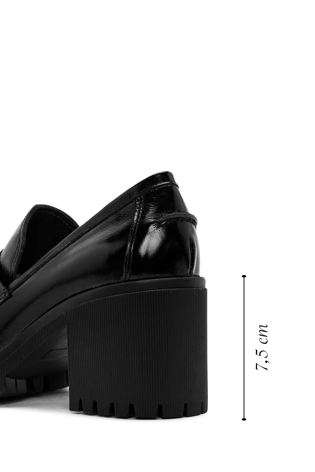 Kadın Siyah Kalın Topuklu Rugan Deri Maskülen Loafer - Image 2