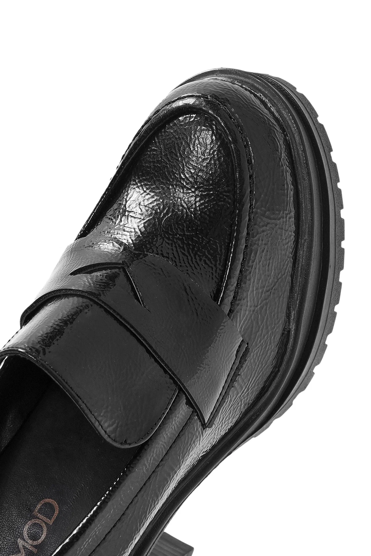 Kadın Siyah Kalın Topuklu Rugan Maskülen Loafer - Image 11