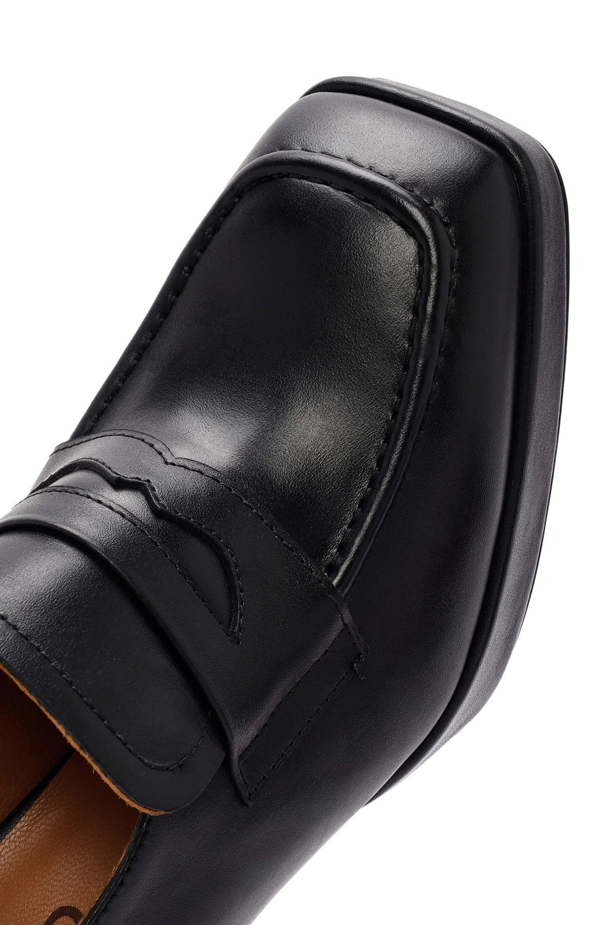 Kadın Siyah Kalın Yüksek Topuklu Deri Maskülen Loafer - Image 10