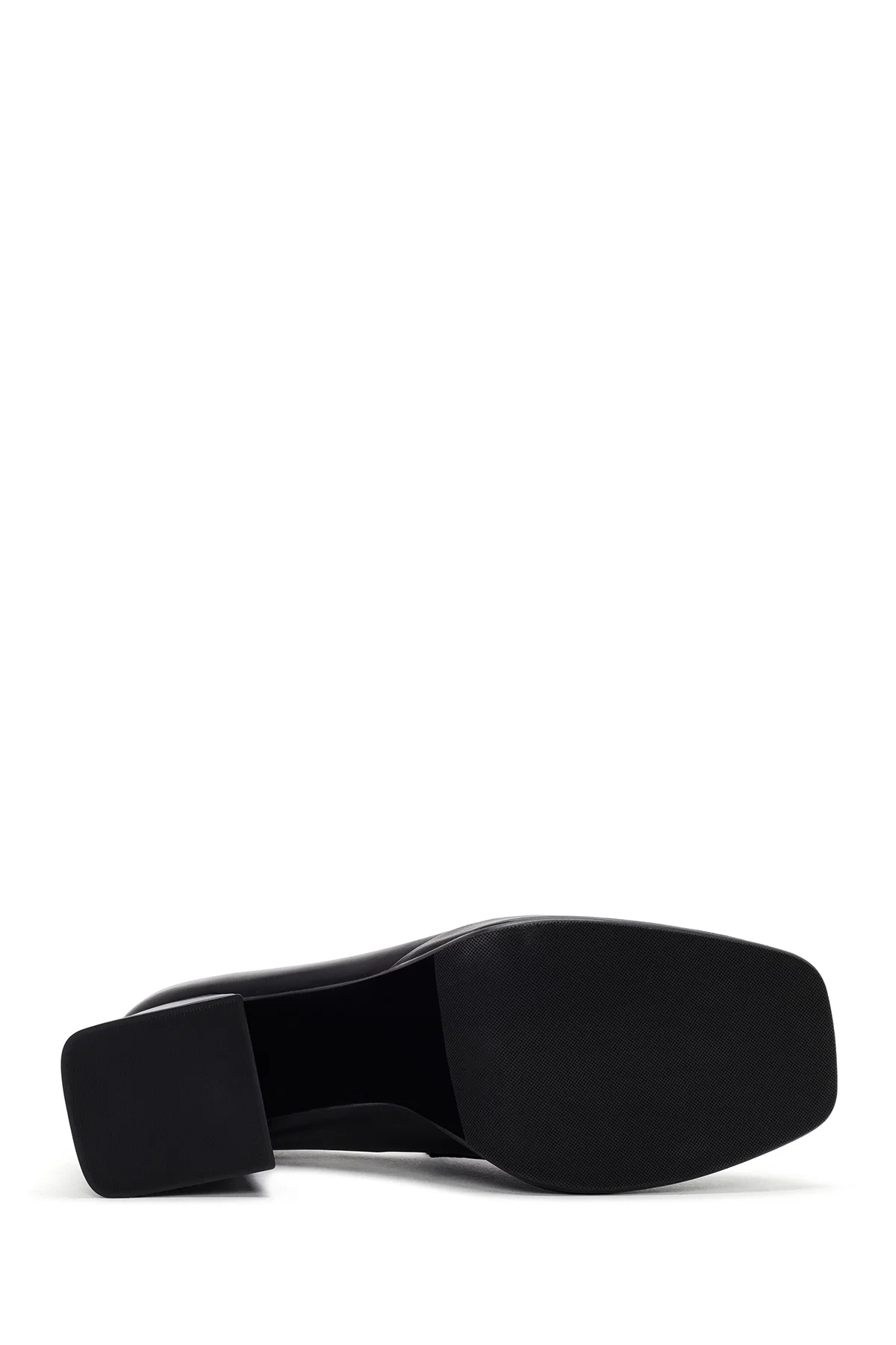 Kadın Siyah Kalın Yüksek Topuklu Deri Maskülen Loafer - Image 5