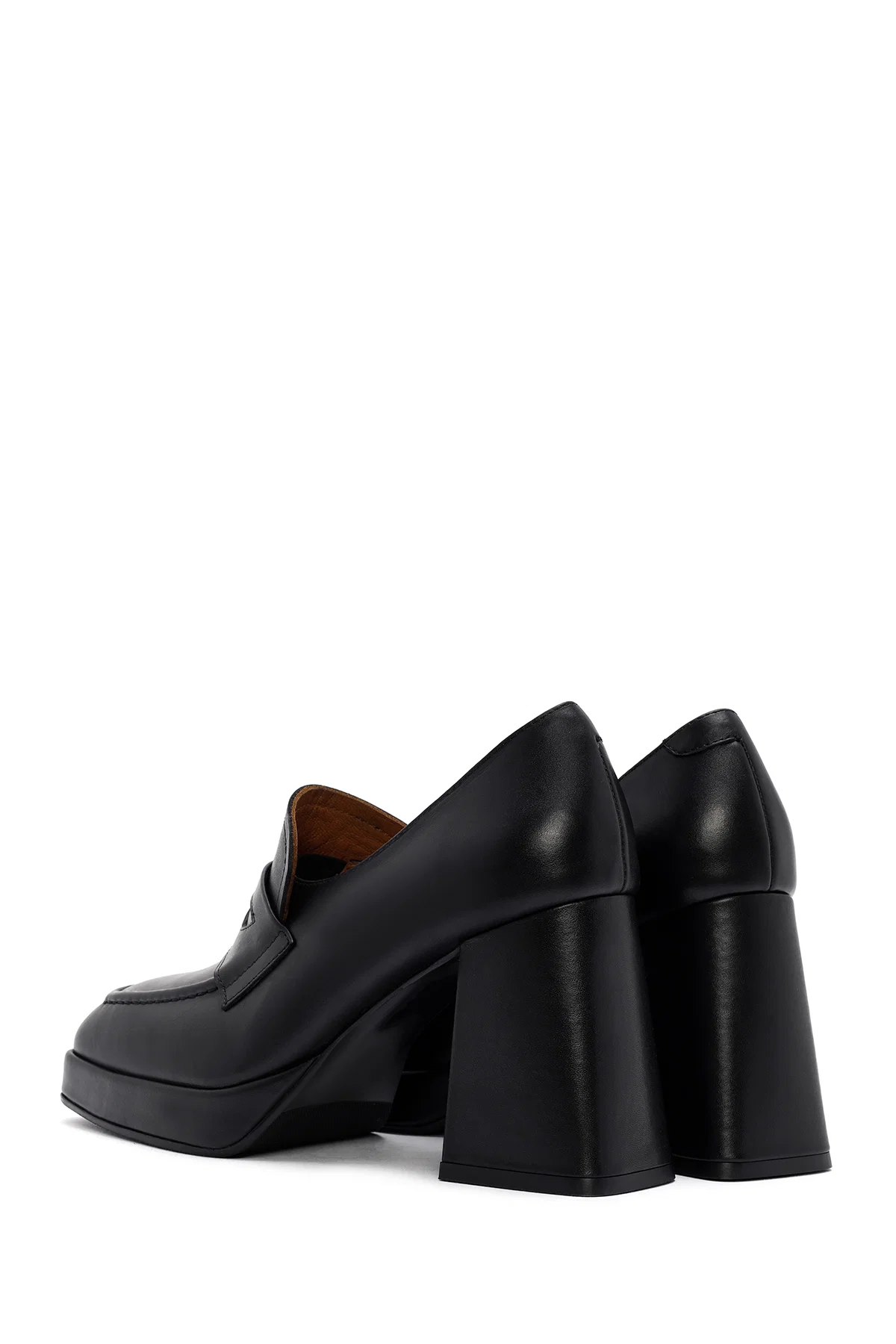 Kadın Siyah Kalın Yüksek Topuklu Deri Maskülen Loafer - Image 6