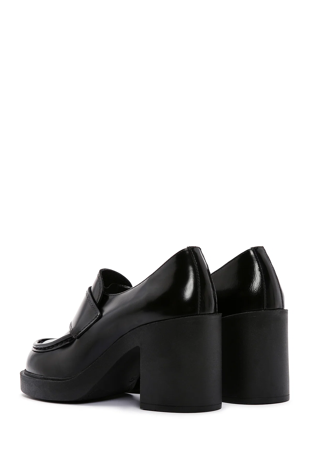 Kadın Siyah Kalın Yüksek Topuklu Deri Maskülen Loafer - Image 6