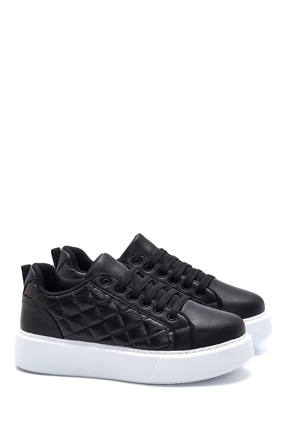 Kadın Siyah Kapitone Kalın Tabanlı Kapitone Sneaker - Image 3