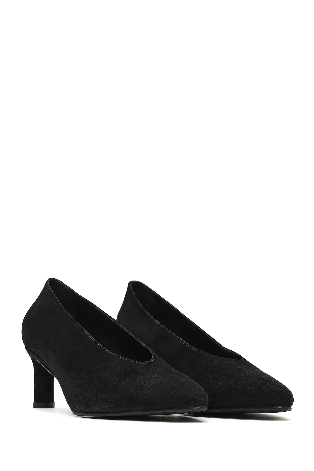 Kadın Siyah Kısa İnce Topuklu Süet Deri Stiletto - Image 3
