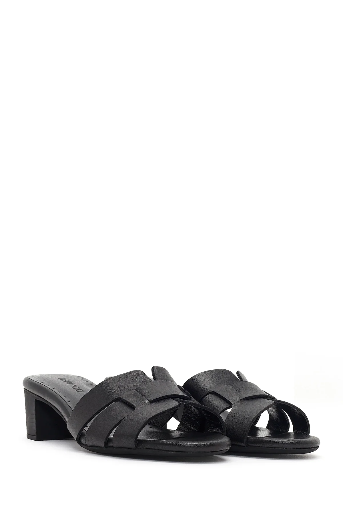 Kadın Siyah Kısa Kalın Topuklu Deri Terlik - Image 2