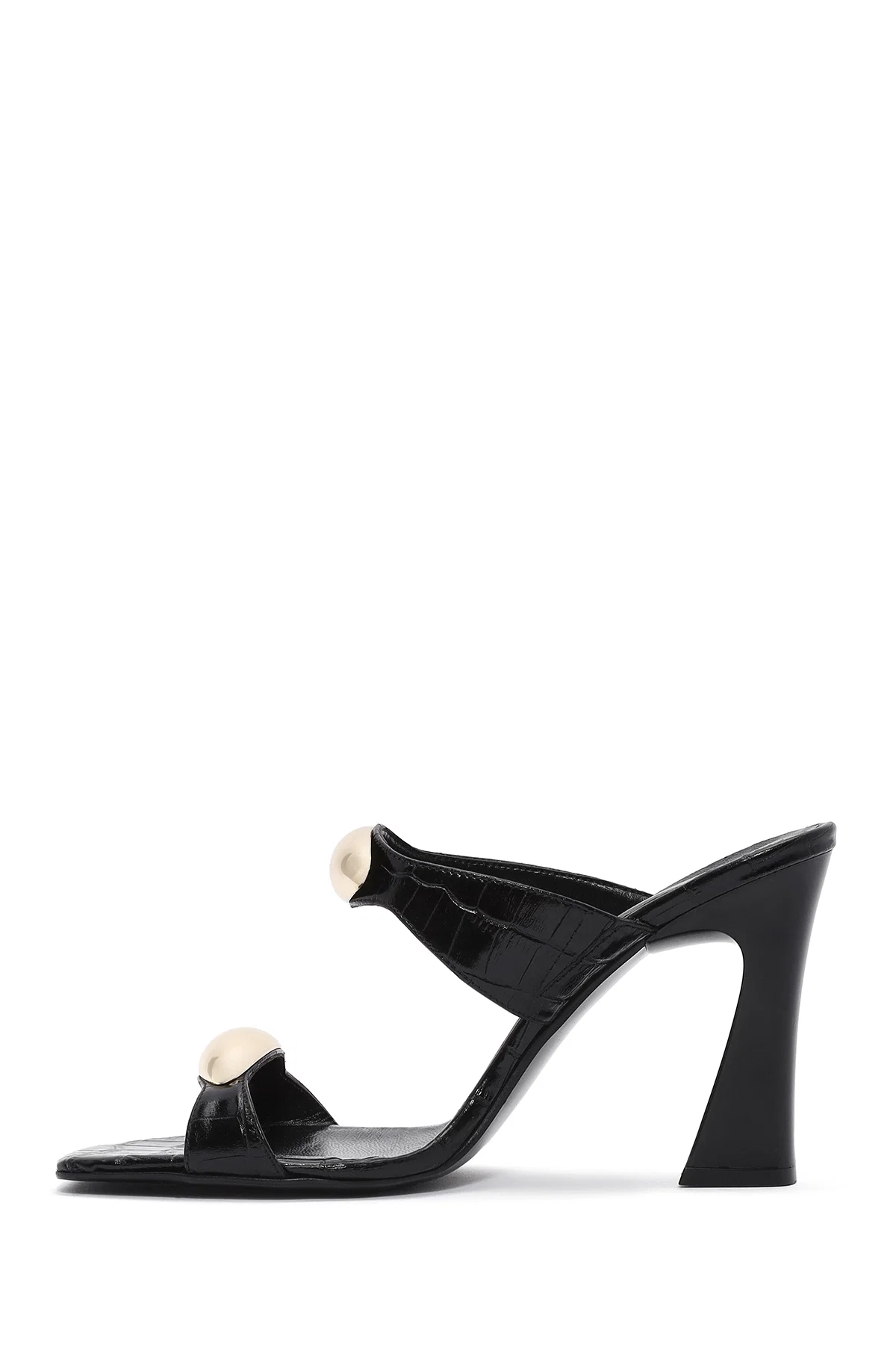 Kadın Siyah Kroko Desenli Deri Yüksek Kalın Topuklu Terlik - Image 5