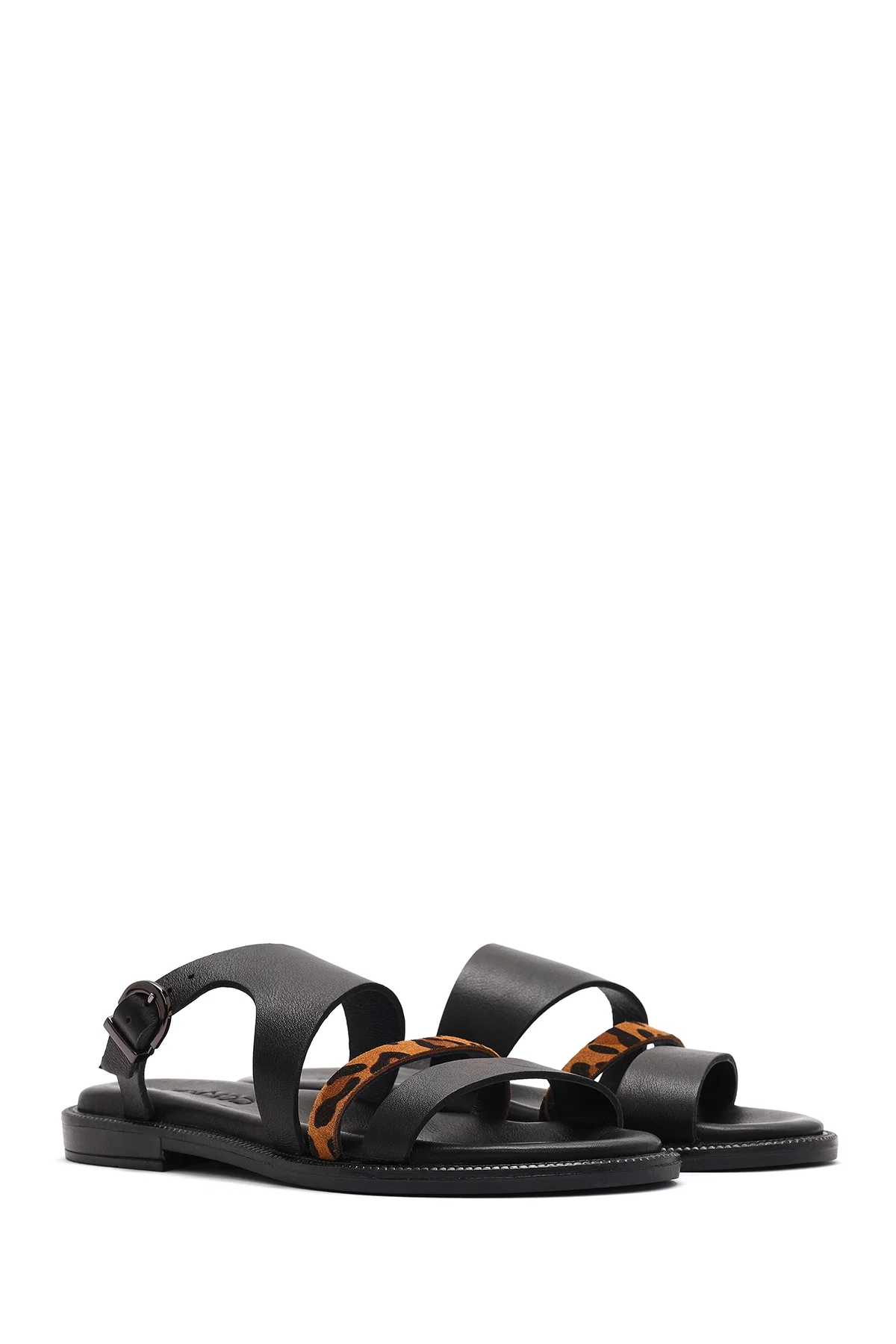 Kadın Siyah Leopar Desenli Deri Terlik - Image 3