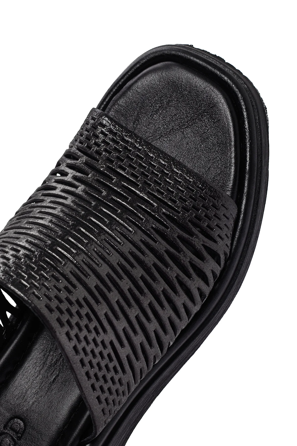 Kadın Siyah Metalik Deri Comfort Terlik - Image 10