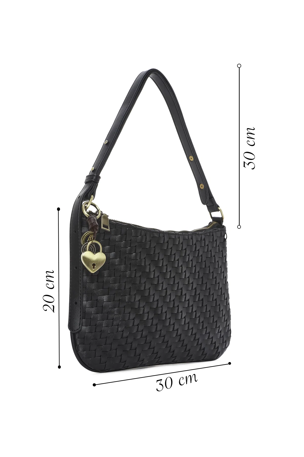 Kadın Siyah Örgü Desenli Omuz Çantası - Image 2