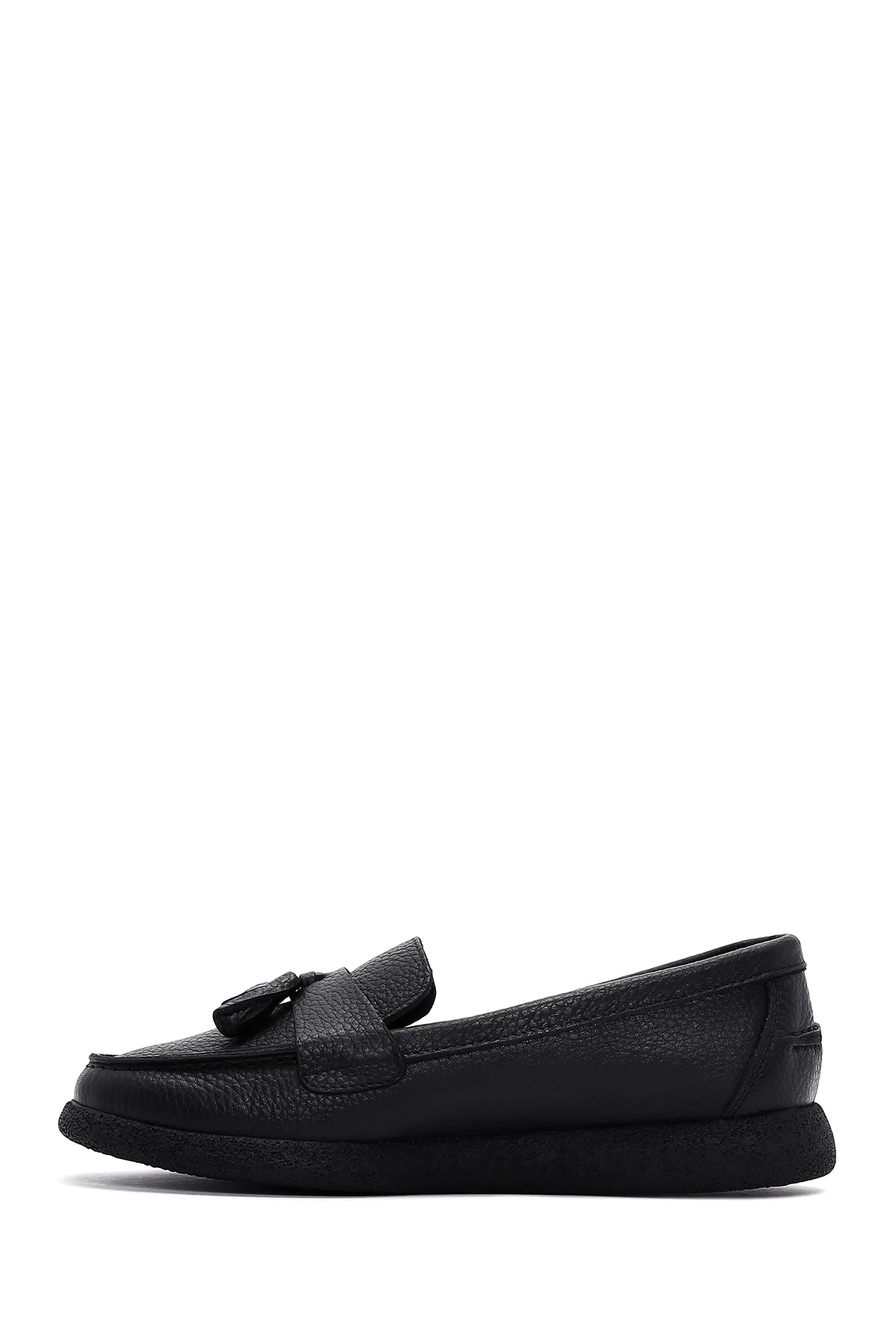 Kadın Siyah Püsküllü Deri Comfort Loafer - Image 2