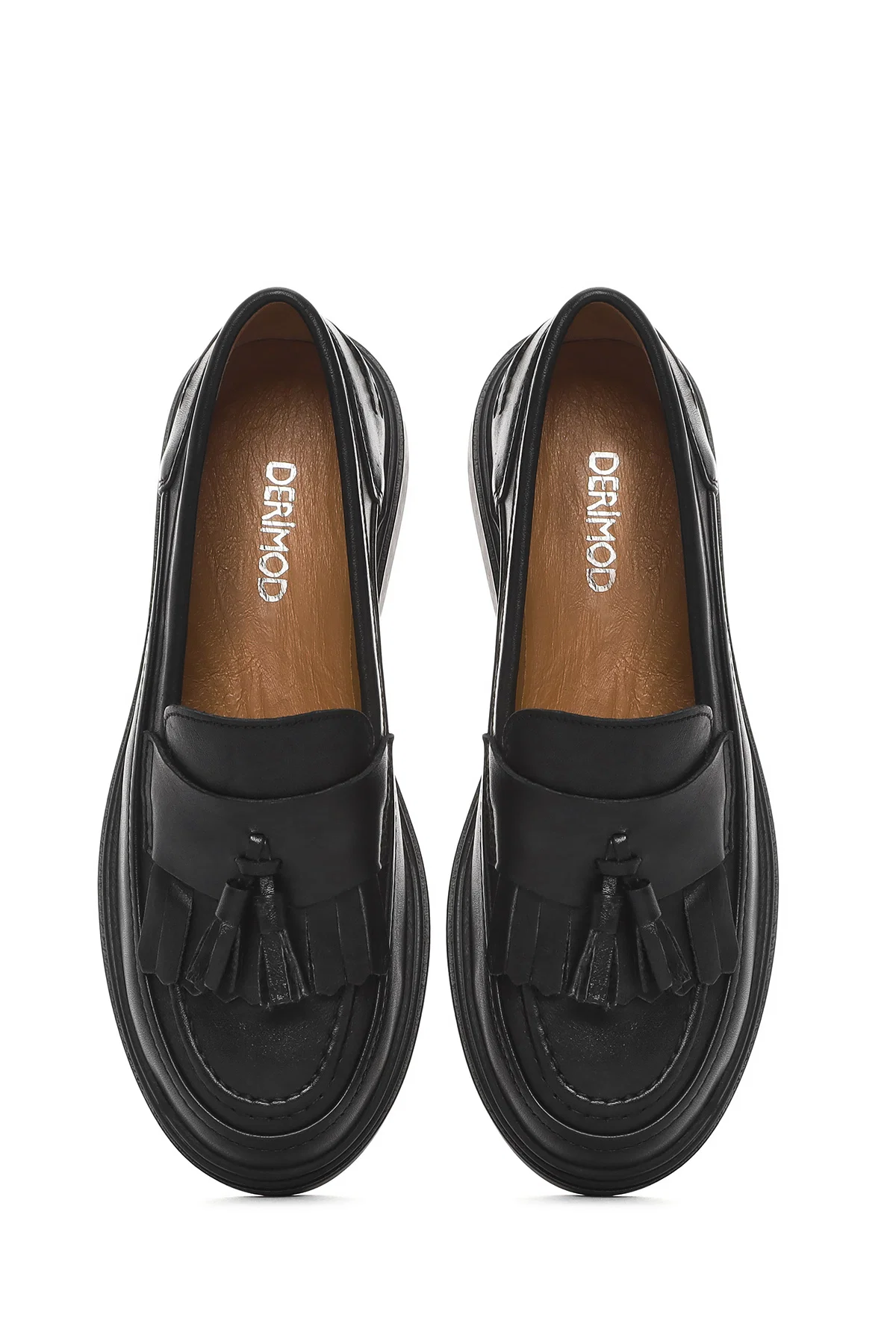 Kadın Siyah Püsküllü Deri Loafer - Image 7
