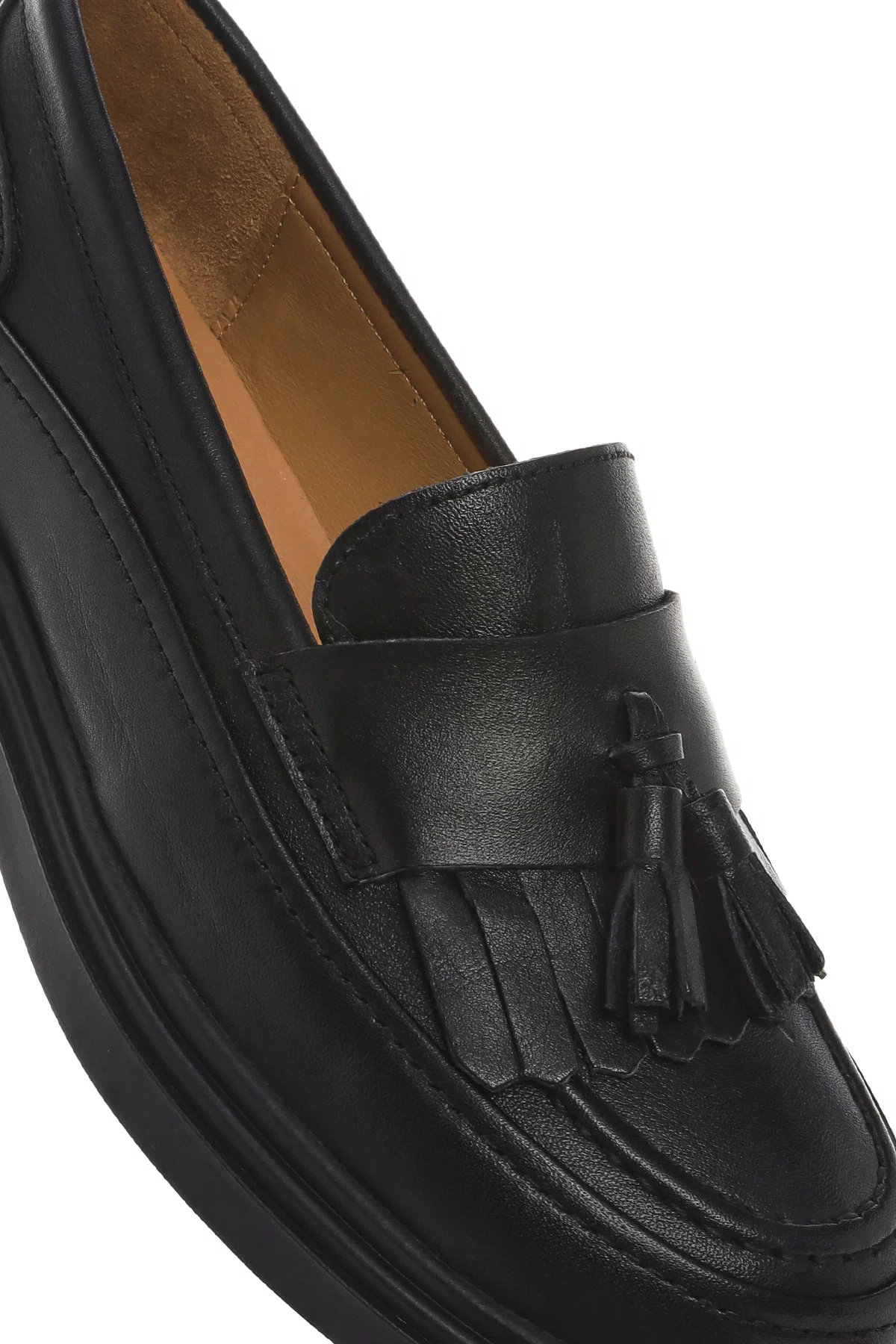 Kadın Siyah Püsküllü Deri Loafer - Image 9