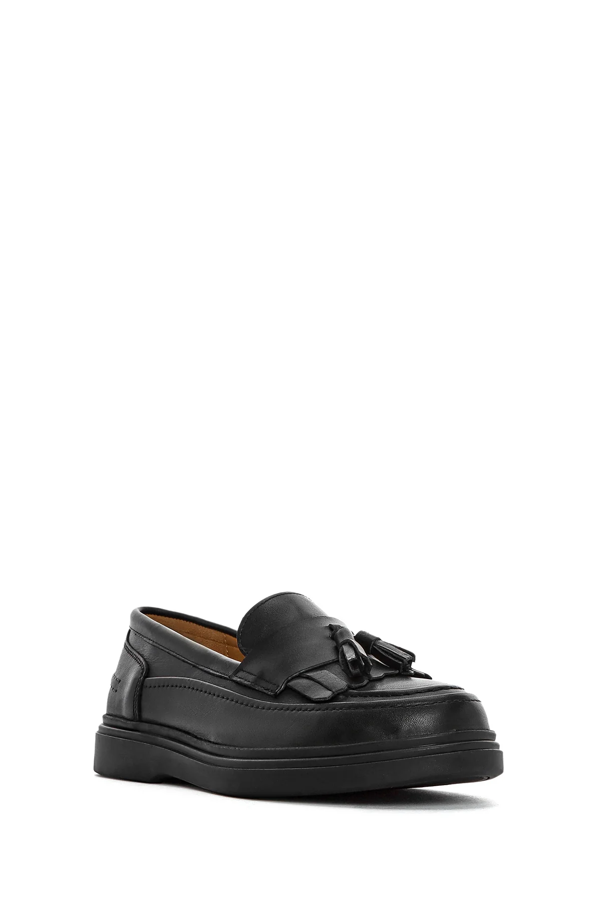 Kadın Siyah Püsküllü Deri Loafer - Image 8
