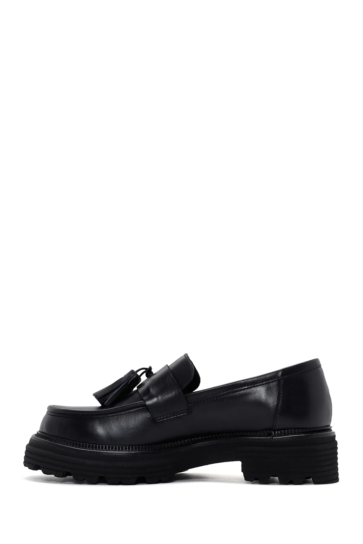 Kadın Siyah Püsküllü Deri Maskülen Loafer - Image 2