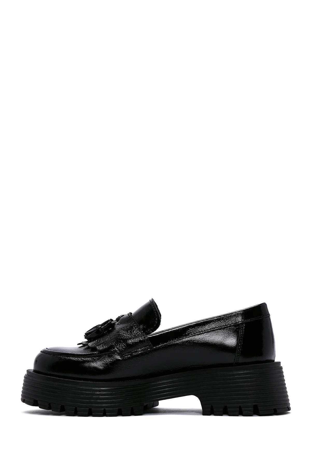 Kadın Siyah Püsküllü Deri Maskülen Loafer - Image 2