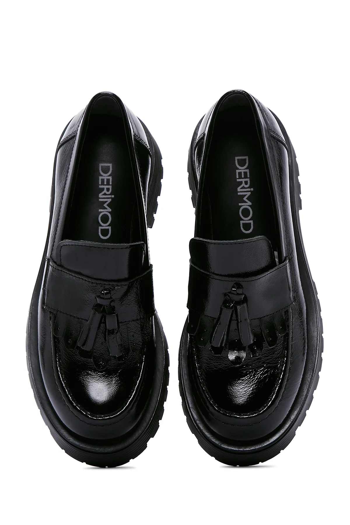 Kadın Siyah Püsküllü Deri Maskülen Loafer - Image 6