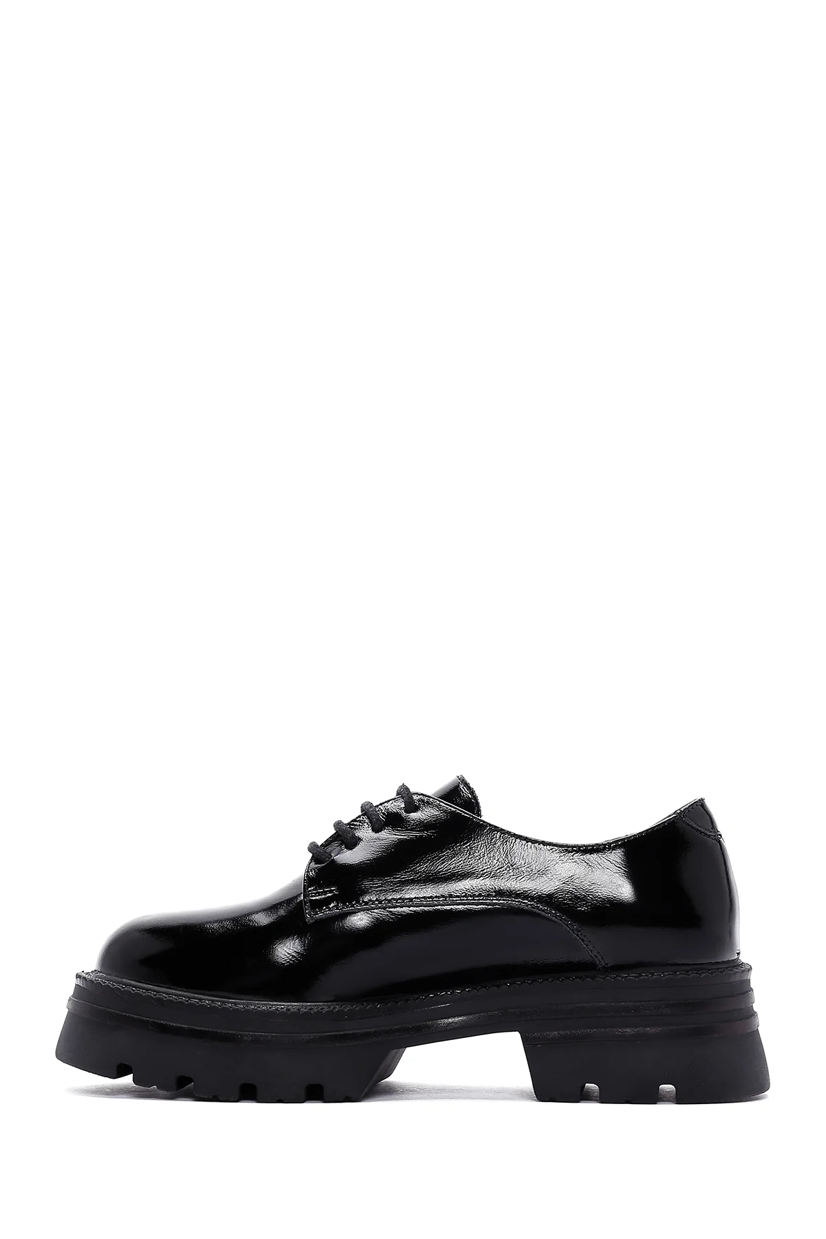 Kadın Siyah Rugan Deri Maskülen Loafer - Image 2