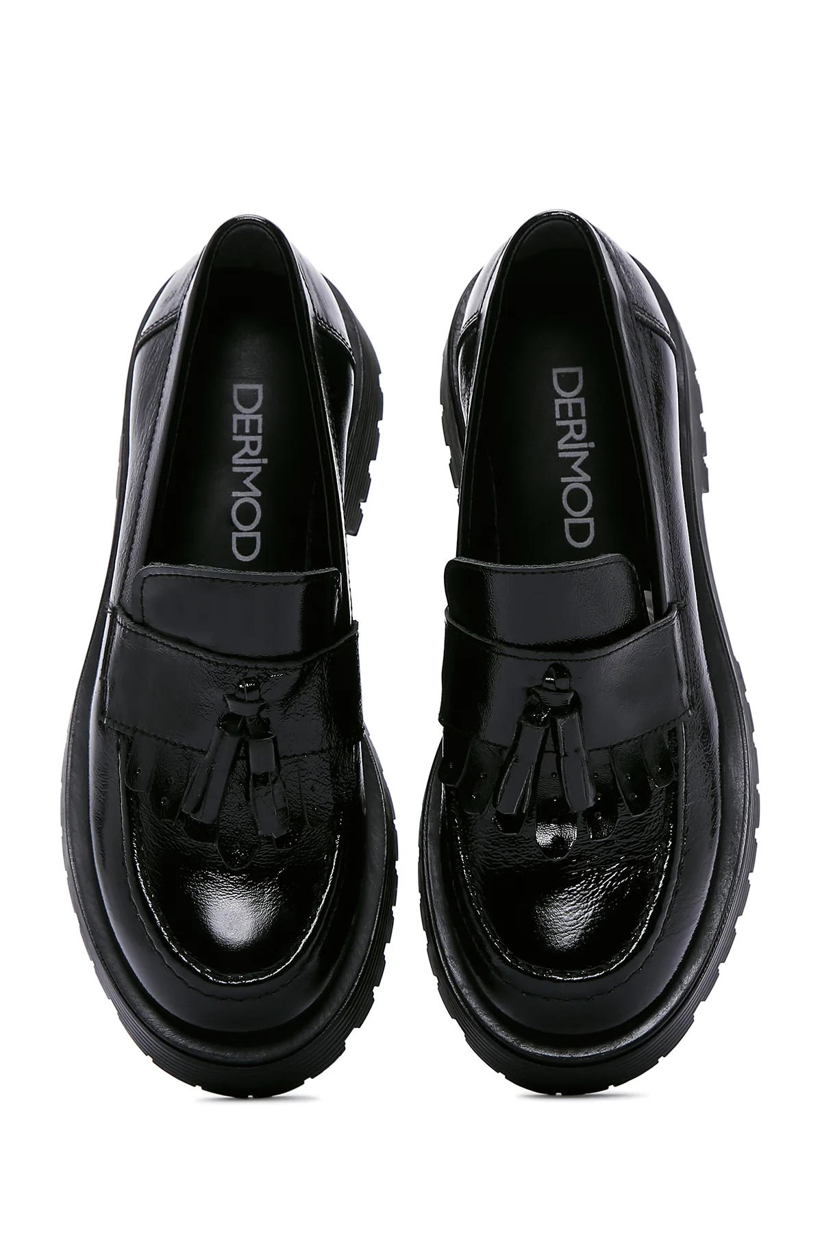Kadın Siyah Rugan Deri Maskülen Loafer - Image 6