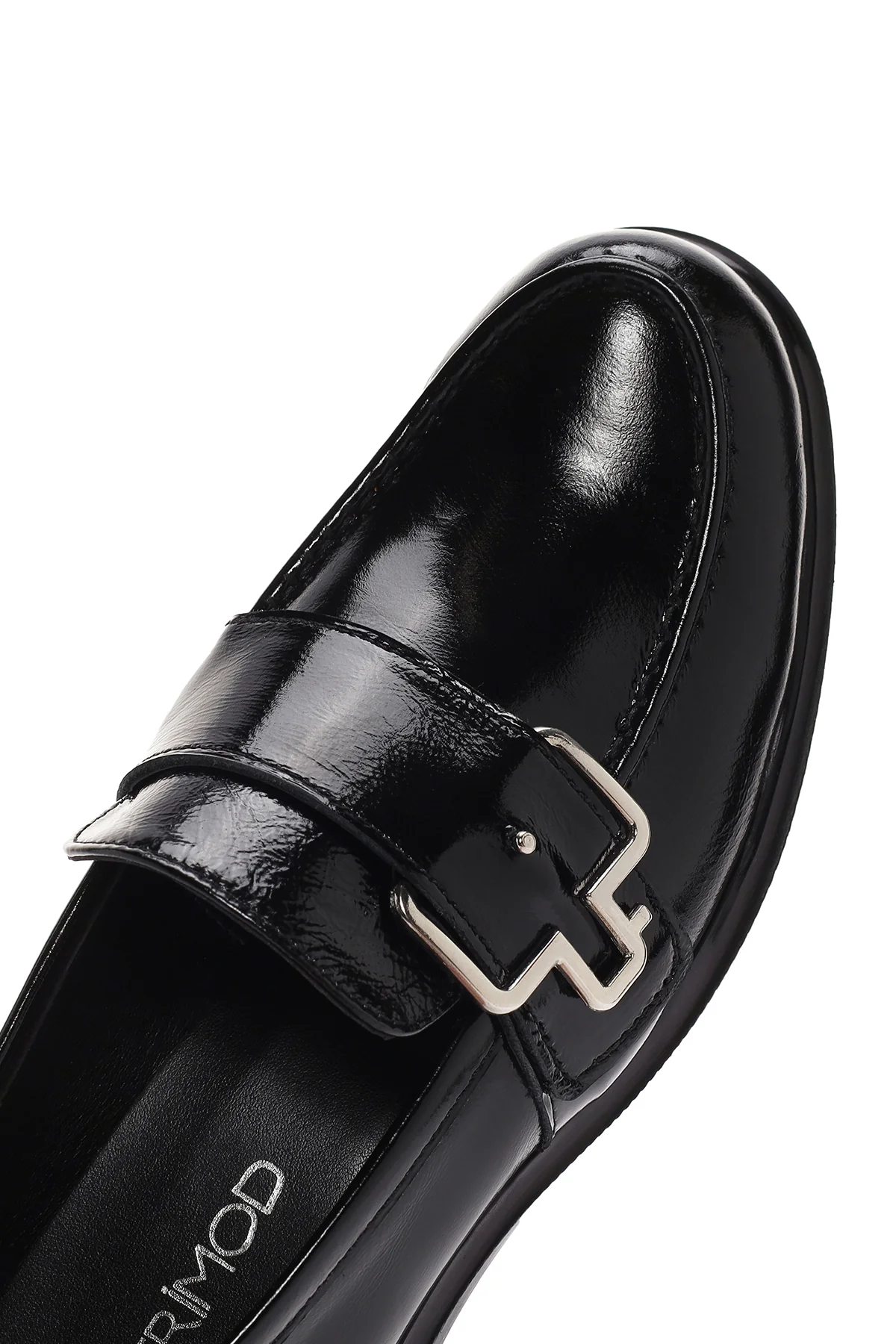Kadın Siyah Rugan Deri Maskülen Loafer - Image 10