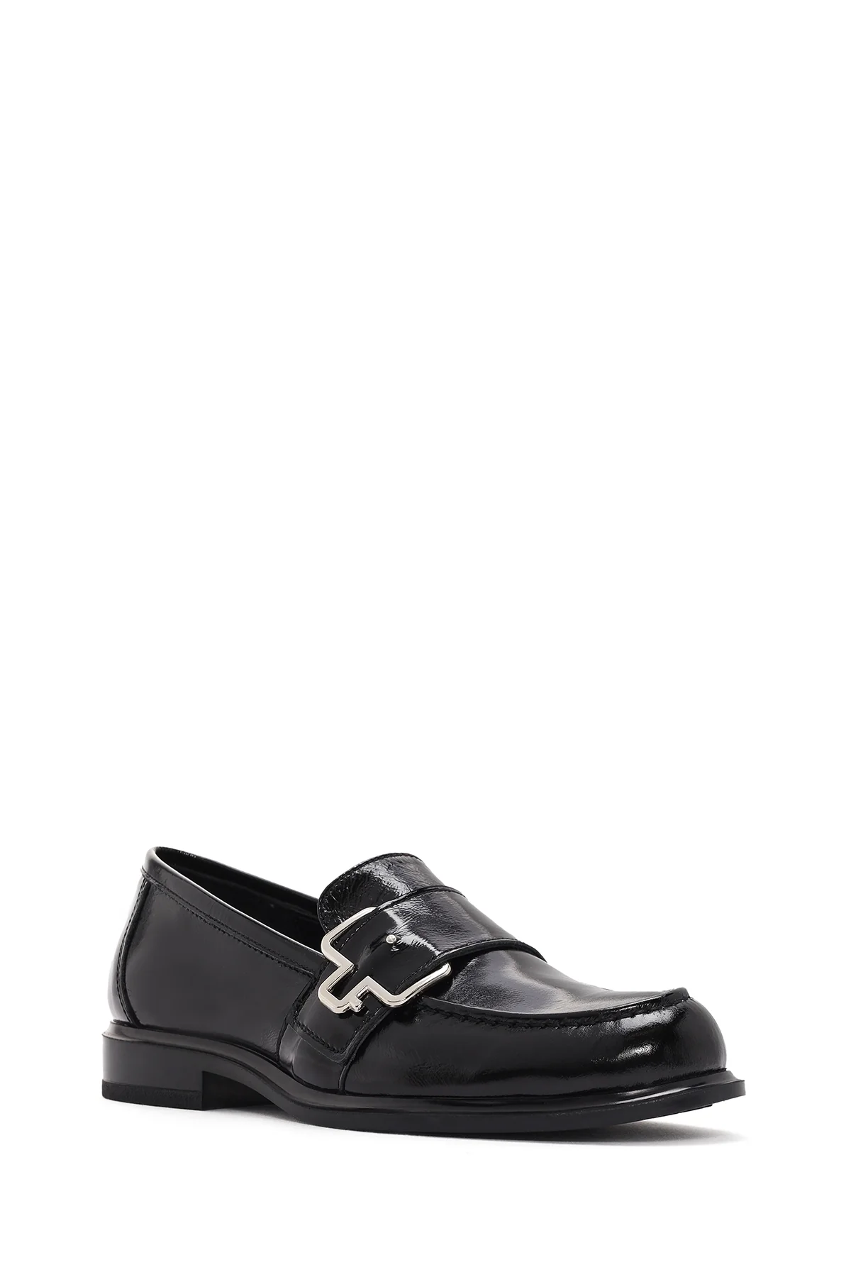 Kadın Siyah Rugan Deri Maskülen Loafer - Image 6