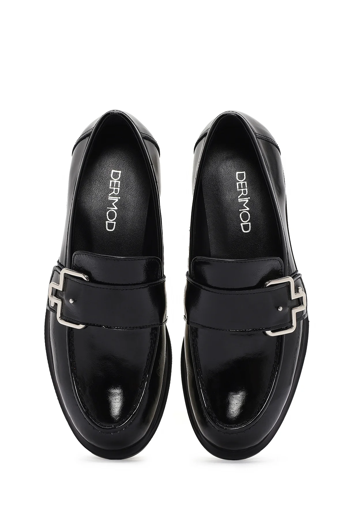 Kadın Siyah Rugan Deri Maskülen Loafer - Image 7