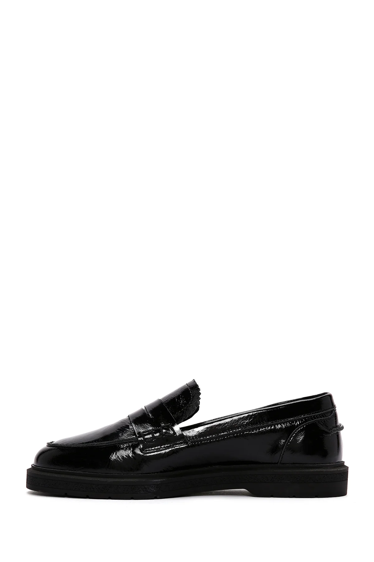 Kadın Siyah Rugan Deri Maskülen Loafer - Image 2