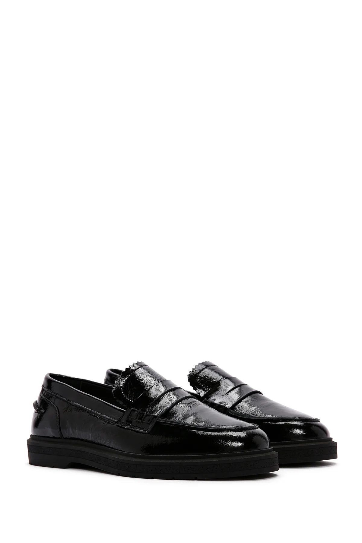 Kadın Siyah Rugan Deri Maskülen Loafer - Image 3
