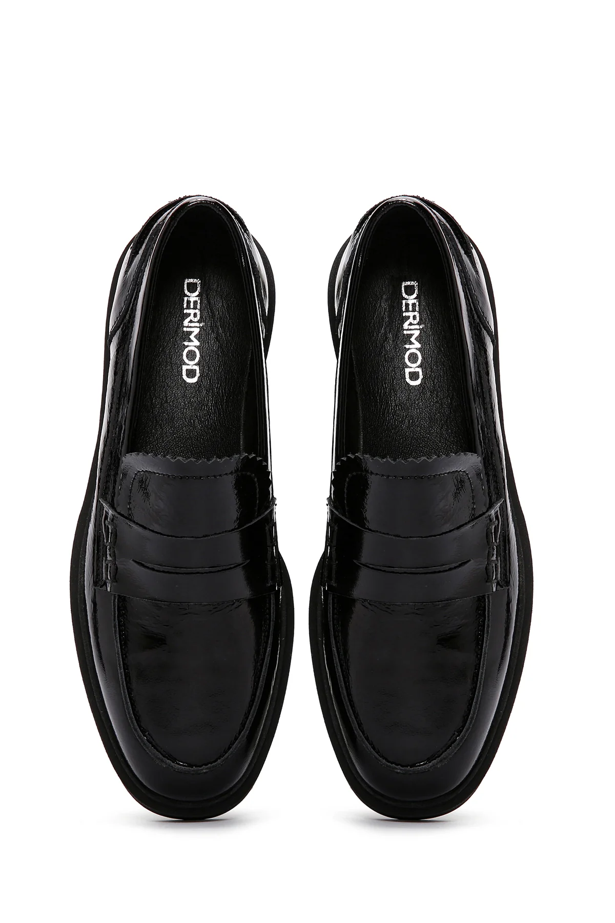 Kadın Siyah Rugan Deri Maskülen Loafer - Image 7