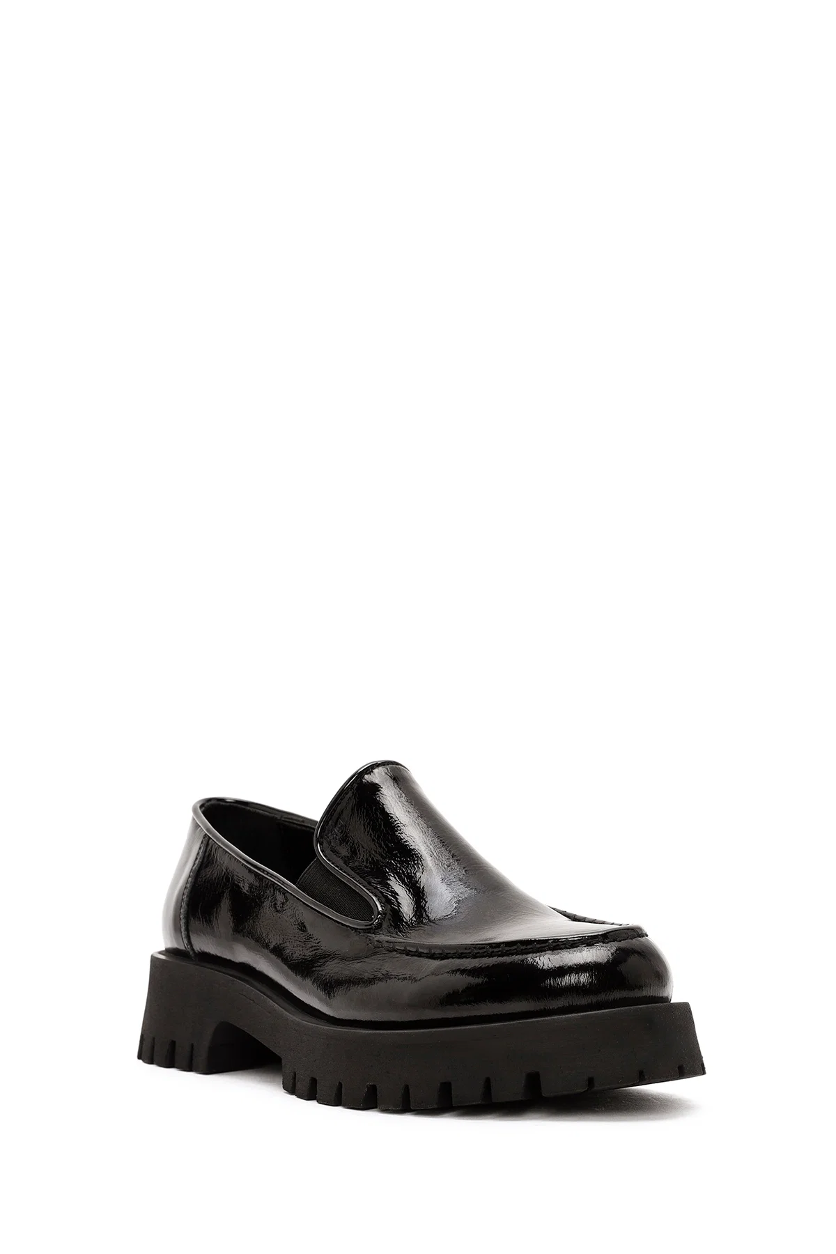 Kadın Siyah Rugan Deri Maskülen Loafer - Image 6