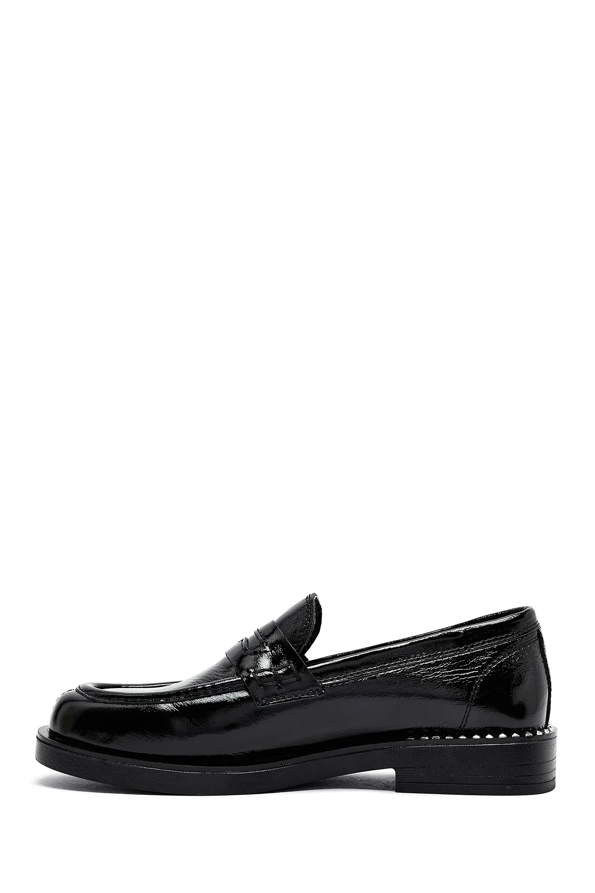 Kadın Siyah Rugan Deri Maskülen Loafer - Image 2