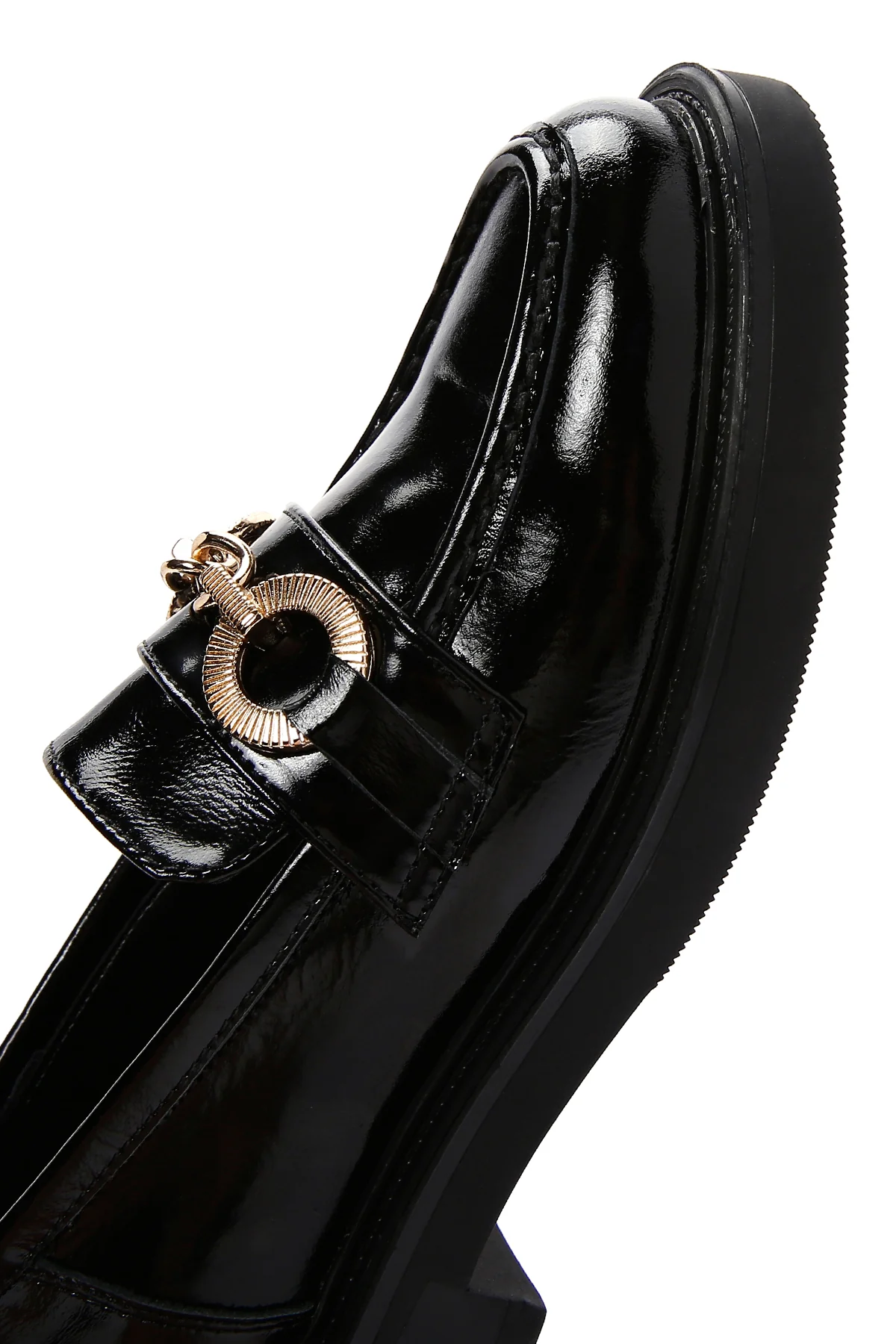 Kadın Siyah Rugan Deri Tokalı Klasik Loafer - Image 9