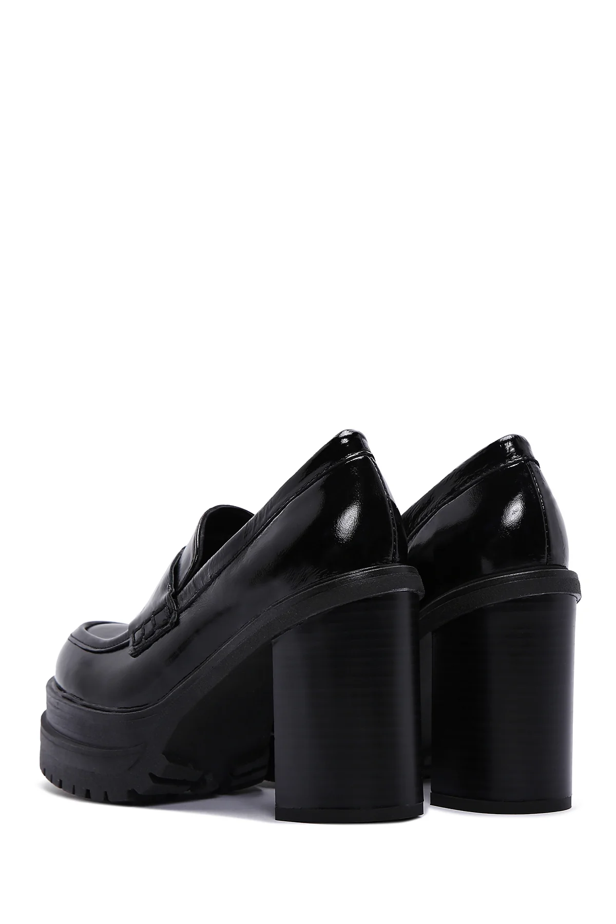 Kadın Siyah Rugan Deri Topuklu Loafer - Image 7