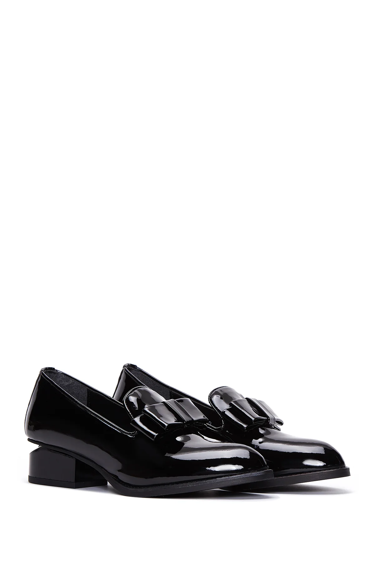 Kadın Siyah Rugan Topuklu Loafer - Image 3