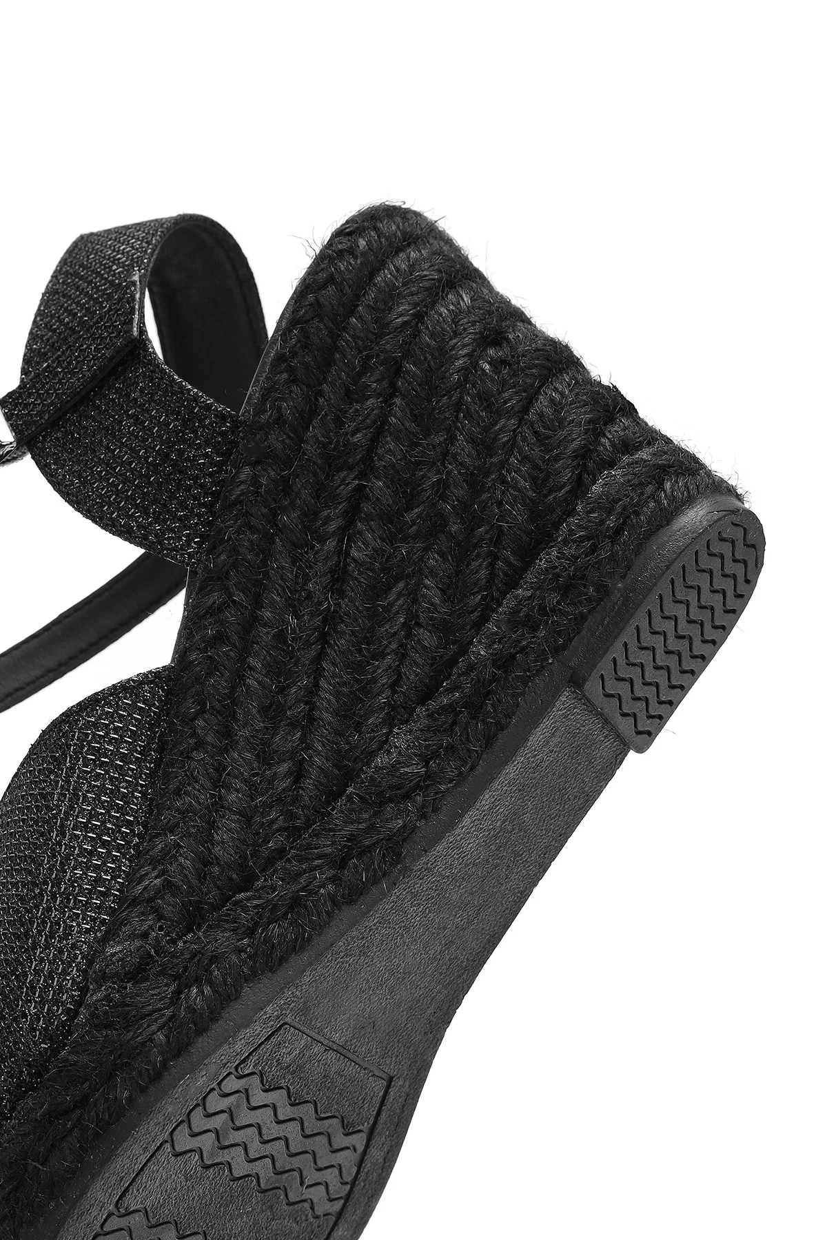 Kadın Siyah Simli Bilekten Tokalı Dolgu Topuklu Espadril Sandalet - Image 11