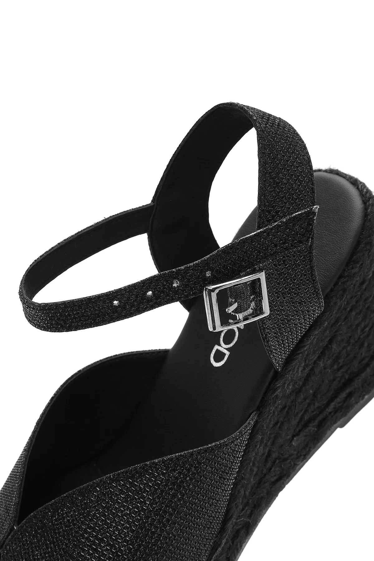 Kadın Siyah Simli Bilekten Tokalı Dolgu Topuklu Espadril Sandalet - Image 9