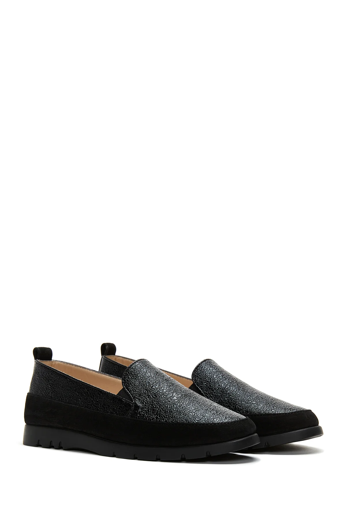 Kadın Siyah Simli Deri Comfort Loafer - Image 3