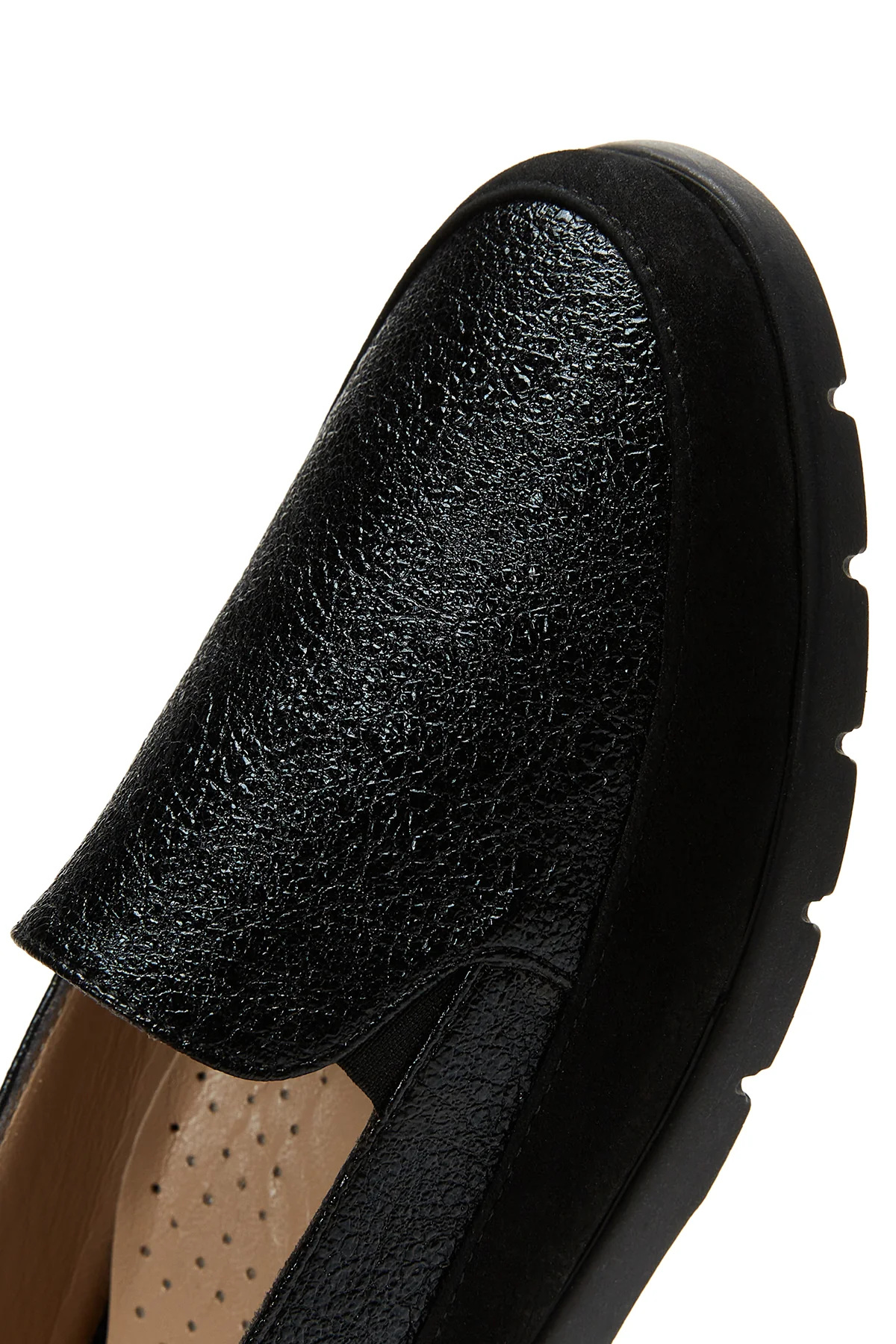 Kadın Siyah Simli Deri Comfort Loafer - Image 8