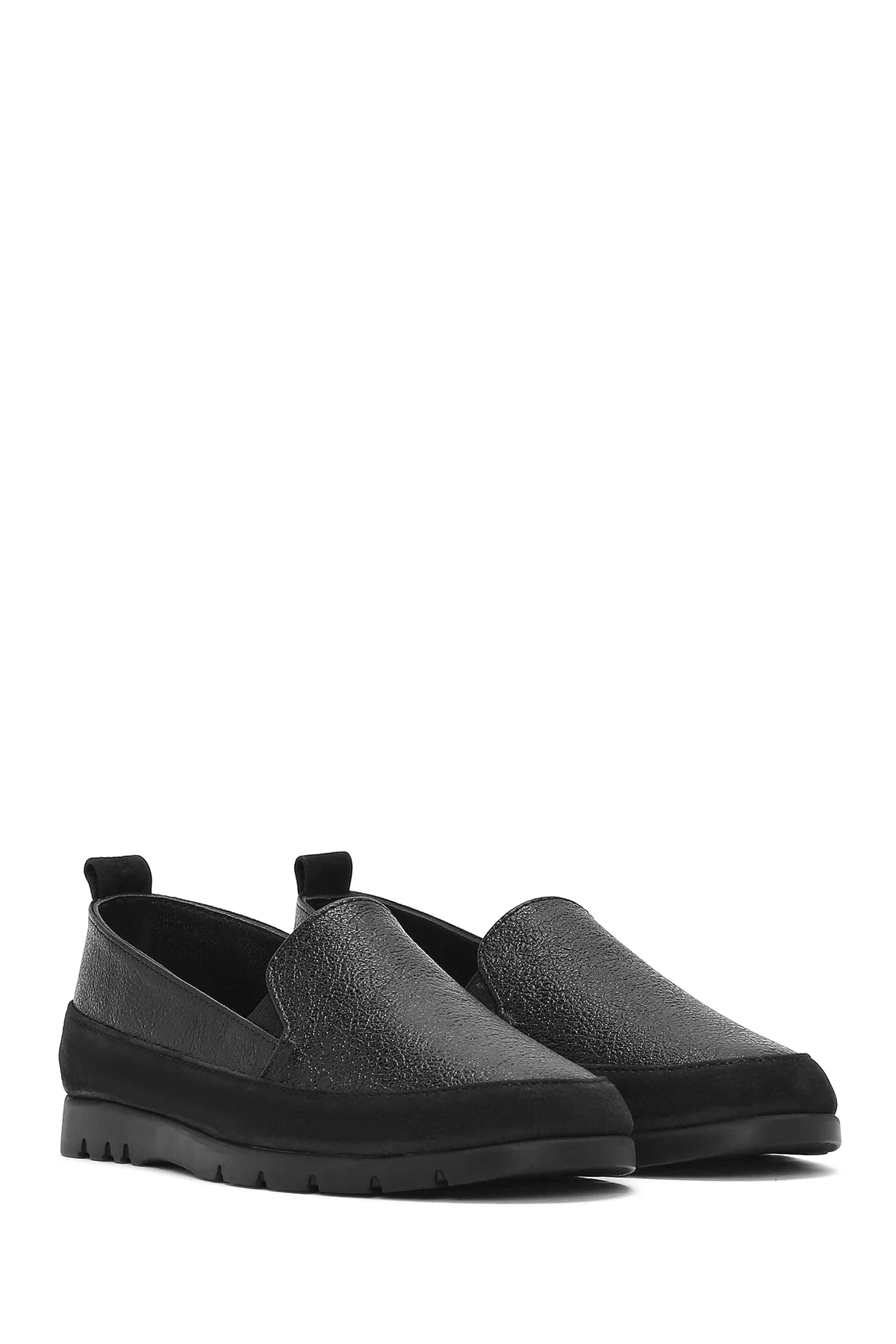 Kadın Siyah Simli Deri Comfort Loafer - Image 3