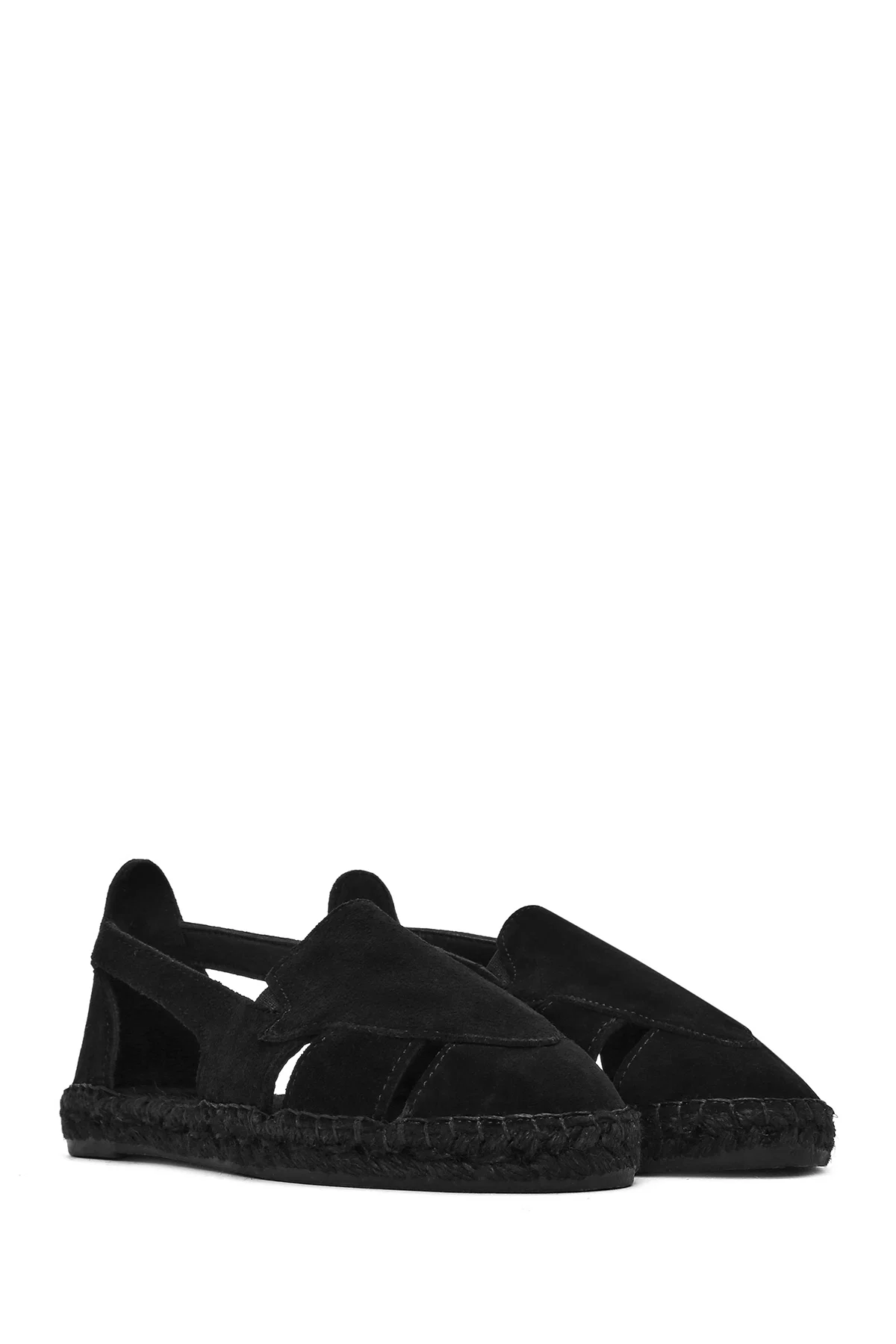 Kadın Siyah Süet Deri Espadril Sandalet - Image 3
