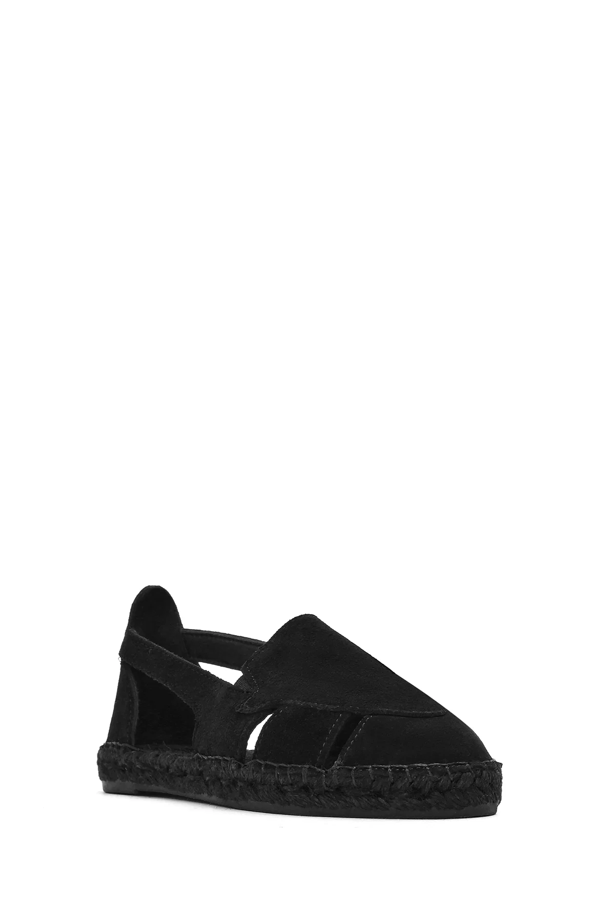 Kadın Siyah Süet Deri Espadril Sandalet - Image 6
