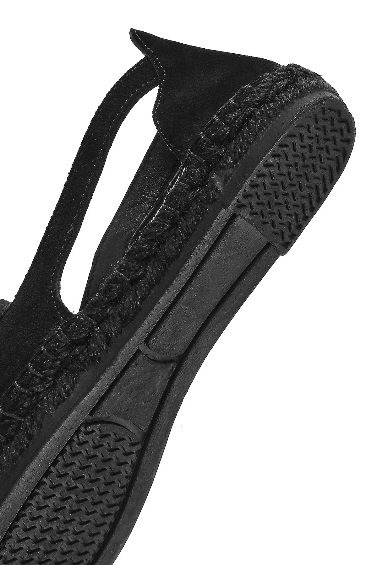 Kadın Siyah Süet Deri Espadril Sandalet - Image 8