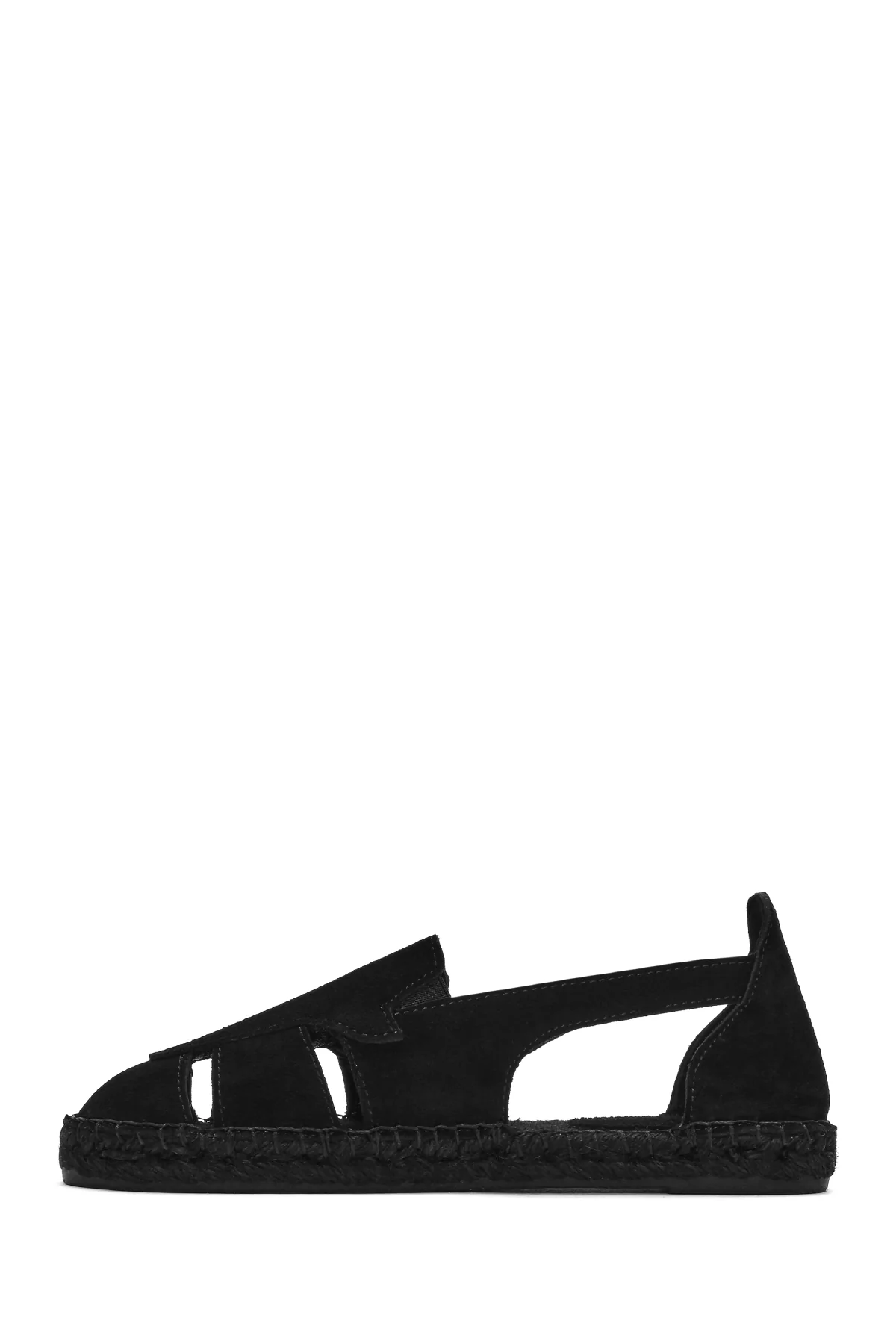 Kadın Siyah Süet Deri Espadril Sandalet - Image 3