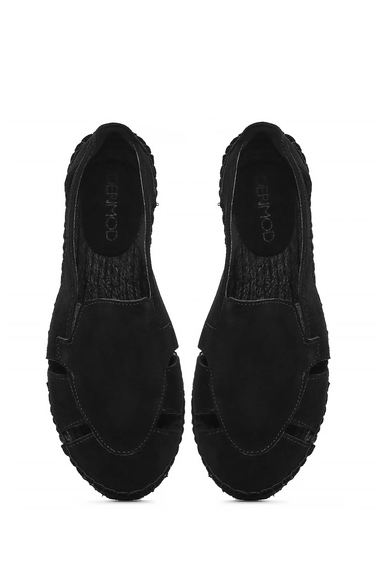 Kadın Siyah Süet Deri Espadril Sandalet - Image 4