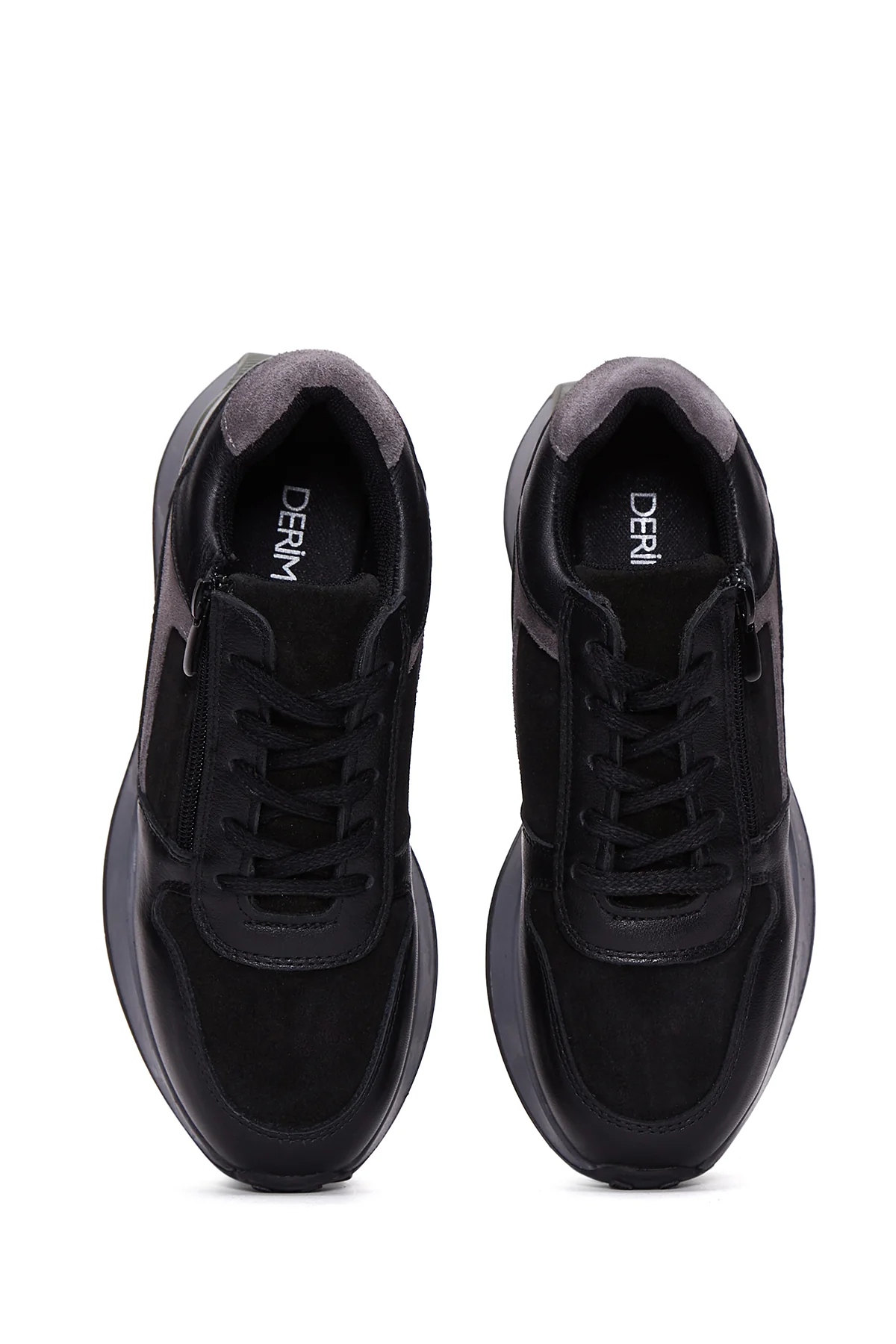 Kadın Siyah Süet Detaylı Deri Sneaker - Image 6