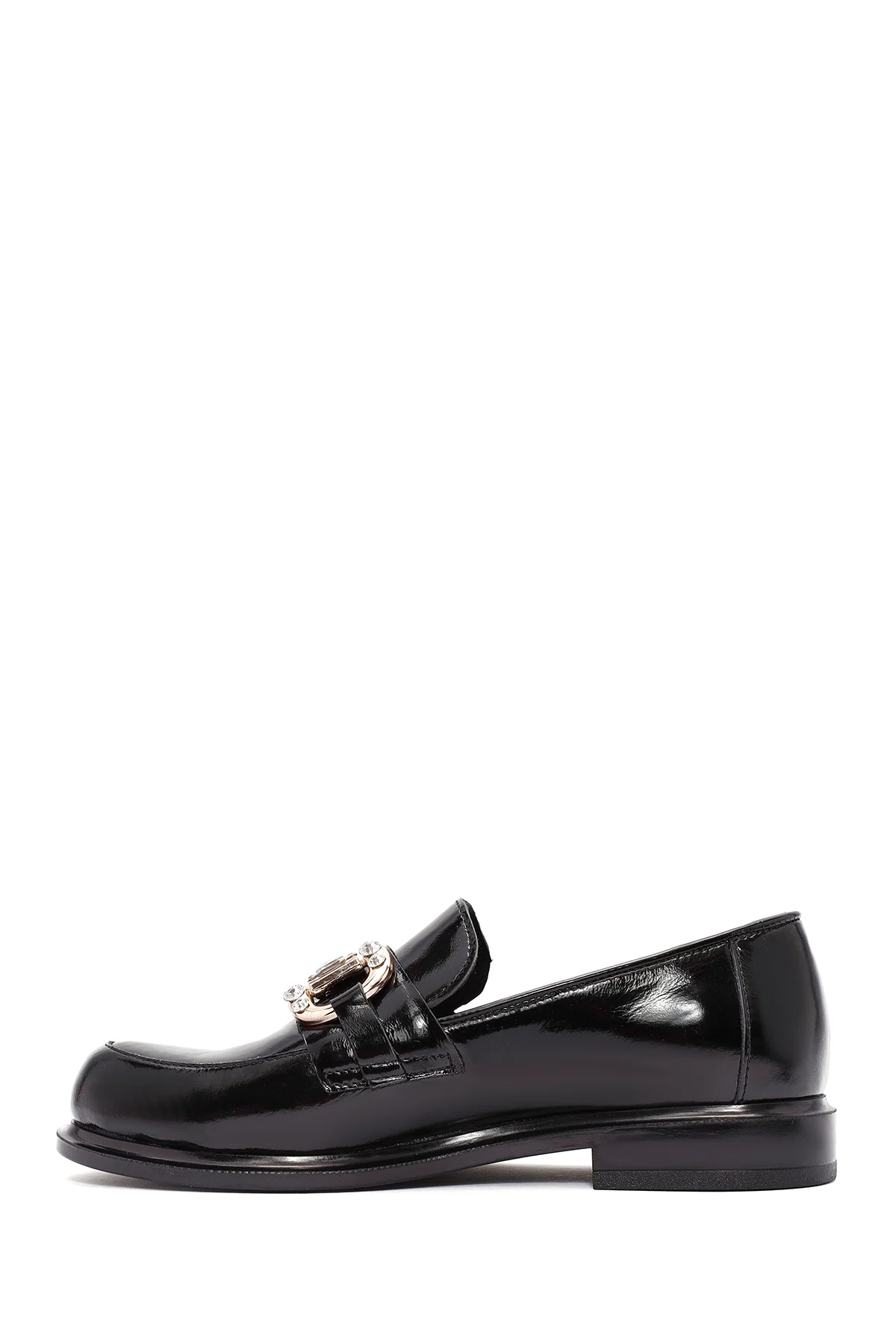 Kadın Siyah Taş Detaylı Deri Maskülen Loafer - Image 2